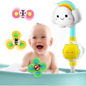 OWNONE Bathtub Shower Sprayer - Baby Bath Toy, Ages 1-3, 6-12 Months - Includes Cloud Shower Head & 3 Suction Spinners