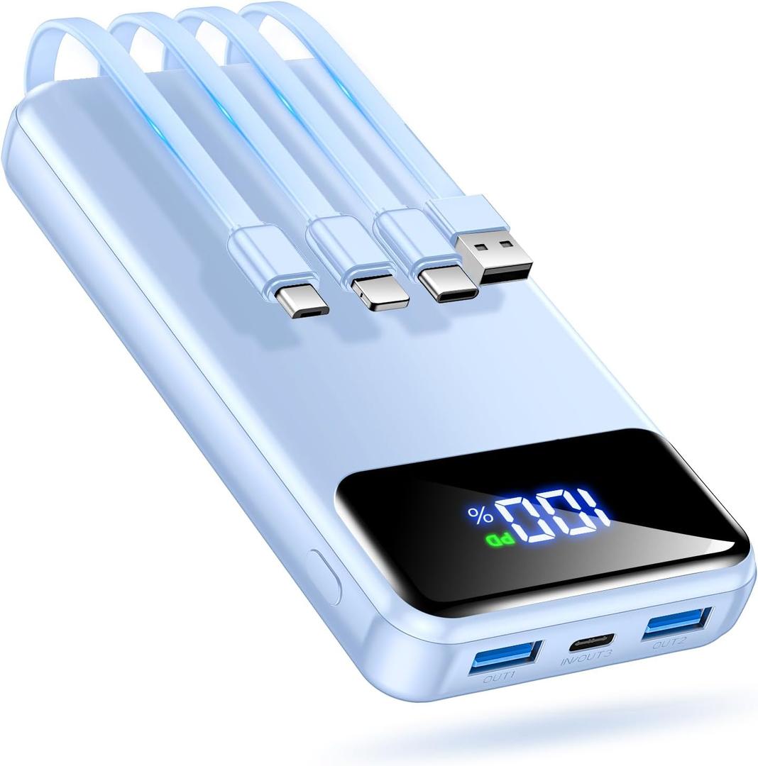OHOVIV Portable Charger Power Bank 50000mAh Battery Pack, 22.5W Fast Charging PowerBank with Built in Cables,Travel Essential USB-C Portable Phone Charger for iPhone Samsung Pixel Android iPad-Blue
