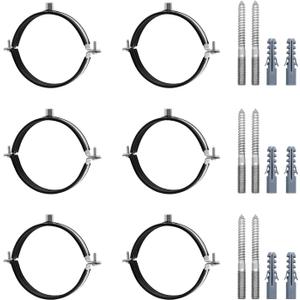 6 Pcs 4.4-4.6 Inch Split Ring Pipe Hanger, 113-118mm Heavy Duty Adjustable Pipe Bracket Clamp with Screw & Expansion Tube, Wall Ceiling Mount Combination Thread M8/M10 Metal Pipe Clamps