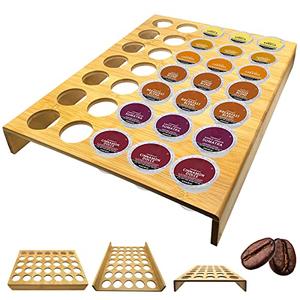 JSWORK Coffee Pods Organizer - Bamboo Pod Holder - Storage for 35 Pods or Capsules - No Assembly - 1.65” Per Slot - For Counter Top Coffee Station & Kitchen Drawer - 0.3-Inch Thick - 15.7x12x2”
