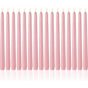 MTLEE 16 Pcs 10 Inch Long Tapered Candle Stick Bulk Smokeless Unscented Burning Candlestick Paraffin Wax with Cotton Wick for Valentine's Day Baby Shower Wedding Holiday Party Church(Morandi Pink)