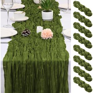 8 Pack Olive Green Cheesecloth Table Runner 17x108 inch Boho Gauze Cheese Cloth Table Runners for Wedding Party Baby Bridal Shower Home Decor