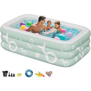 Inflatable Family Swimming Pool with electric pump, Blow Up Kiddie Pool,Backyard Inflatable Pools Suit for Kids and Adult, Indoor& Outdoor, Garden and Backyard Summer Water Party 71*51*24in (Sea Fish)