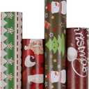 Aimyoo Red and Green Christmas Wrapping Paper Bundle, Vintage Kids Xmas Gift Wrap Paper Set of 4, 17 in x 16 ft per Roll, Stripe Santa Snowman Tree Merry Christmas Letters Design