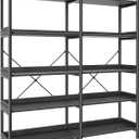 Huuger 5 Tier Bookshelf, Display Bookshelf with 10 Open Shelves and Raised Baffle, 47.2 Inch Straight Wide Bookcase with Metal Frame and Wooden Board, Adjustable Feet, Black