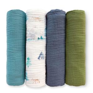 SwaddleDesigns Cotton Muslin Swaddle Blankets for Baby Boy & Baby Girl, Set of 4, Neutral Receiving Blankets for Newborn, Baby Registry & Gift, 46x46 inches, Watercolor Mountains & Trees