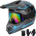 Youth Kids Motocross Helmet Motorcycle Dirt Bike Off-Road Mountain Bike BMX MX ATV Helmet with(Gloves Goggles Mask) 4Pcs Set - DOT Approved(Blue,S) (Small)
