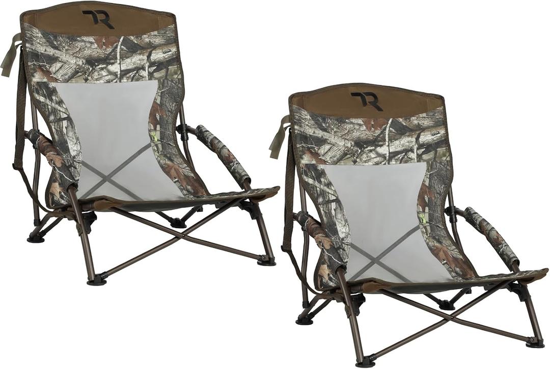 TR Low Camping Chair,Low Lawn Chairs for Concerts Lightweight Heavy Duty,Low Chair with Carry Bag for Outdoor Camping Travel Turkey Hunting (Camo1-2pack)