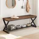 LVB Rustic Entryway Bench, 47 Shoe Bench with Storage for Entry Way, Industrial Shoe Rack Bench with Seating for Foyer Entrance, Farmhouse Wood Bench for Hallway Living Room Bedroom, Rustic Brown
