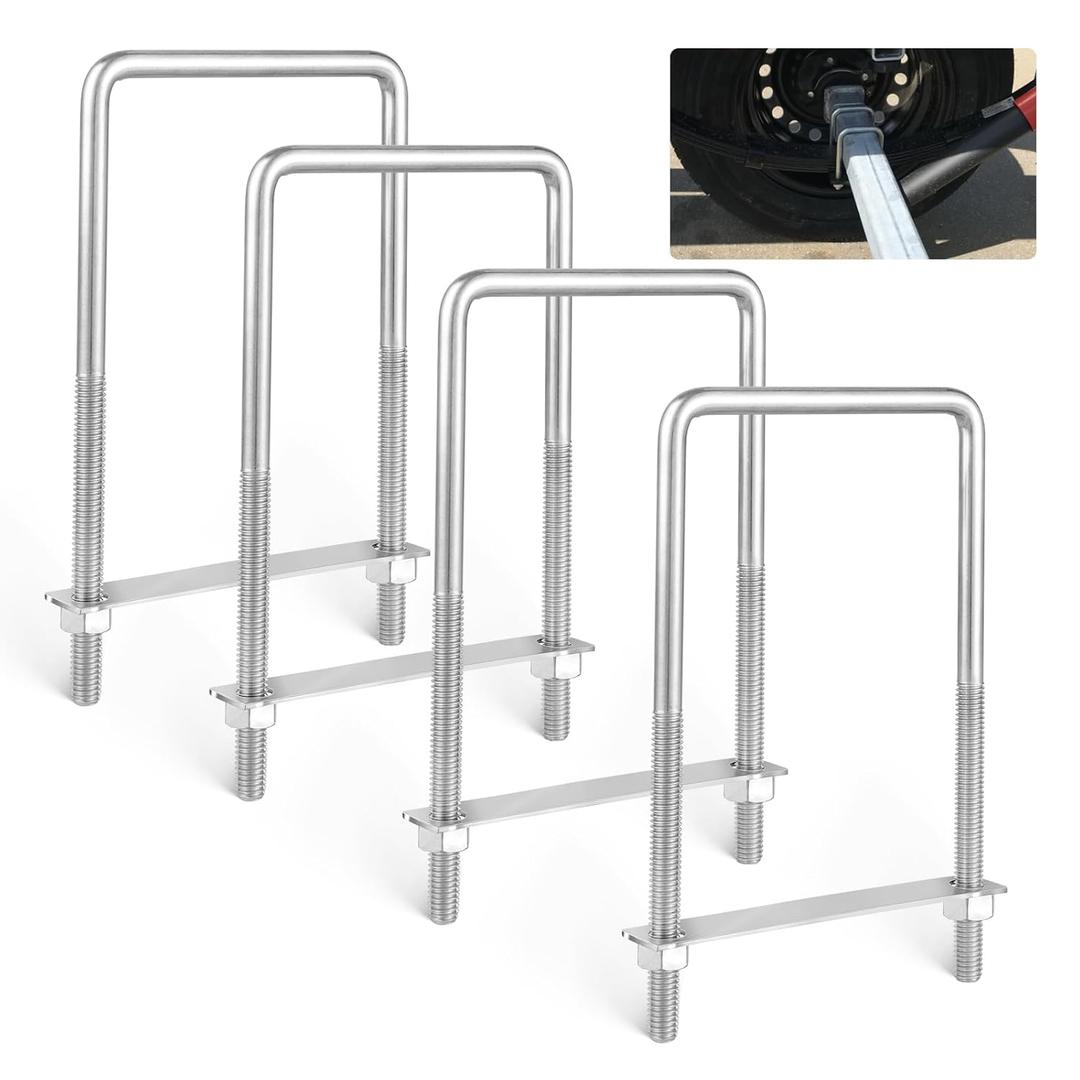 Anina 4PCS Square U Bolts with Frame Plates and Nuts Stainless Steel U Clamp Bolts for Wood, Sailboat Trailers, Tube, Industrial Supplies 3/8'' x 4'' x 7'' Thread