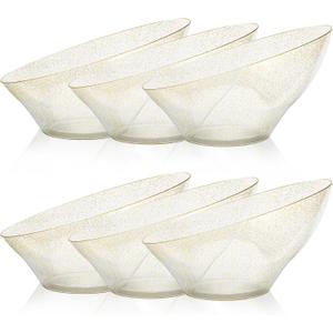Goodluck 12 Pack Gold Glitter Plastic Serving Bowls for Party - 20 OZ Angled Disposable Serving Bowls for Wedding Party Chip, Candy, Salad & Fruit