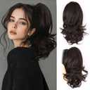 ZQIAN BEAUTY Clip in Ponytail for Women - 14 Inch Curly Ponytail Extension, Wavy Pony Tails Hair Extensions, Synthetic Hair Extensions Ponytail, Natural Hair Pieces for Women (Color: Brown)