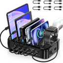 Phone Charging Station for Multiple Devices - 90W 6 Port Charging Station Organizer, 3PD 20W USB-C Fast Charging Dock for iPhones/iPads/Tablet/Kindles with 6 Mixed Cables, Air pod& Watch Holder
