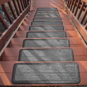 Ottomanson Outdoor Rubber Stair Treads Ribbed Heavy-Duty Non-Slip Stair Mats Best Grip on Concrete, Brick & Textured Step Fastening Recommended for Wooden & RV Steps, Pack of 5