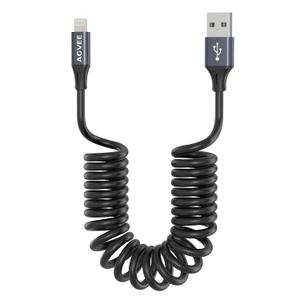 AGVEE 3ft Coiled Short USB to Lightning Charging Cable [MFI Certified] 3A Fast Charger Cord in Car for iPhone 14/13/12/11/XS/8/7/6/5 CarPlay, iPad, iPod, Dark Gray