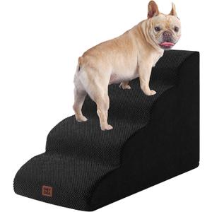 EHEYCIGA Curved Dog Stairs Ramp for High Beds 19.7" H, 4-Step Dog Steps for Small Dogs and Cats, Pet Stairs for High Bed Climbing, Non-Slip Balanced Pet Step Indoor, Black