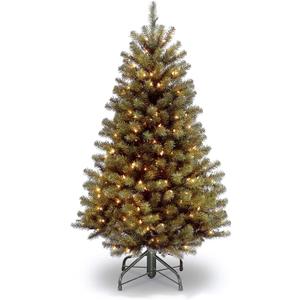 National Tree Company Pre-Lit Artificial Full Christmas Tree, Green, North Valley Spruce, White Lights, Includes Stand, 4.5 Feet