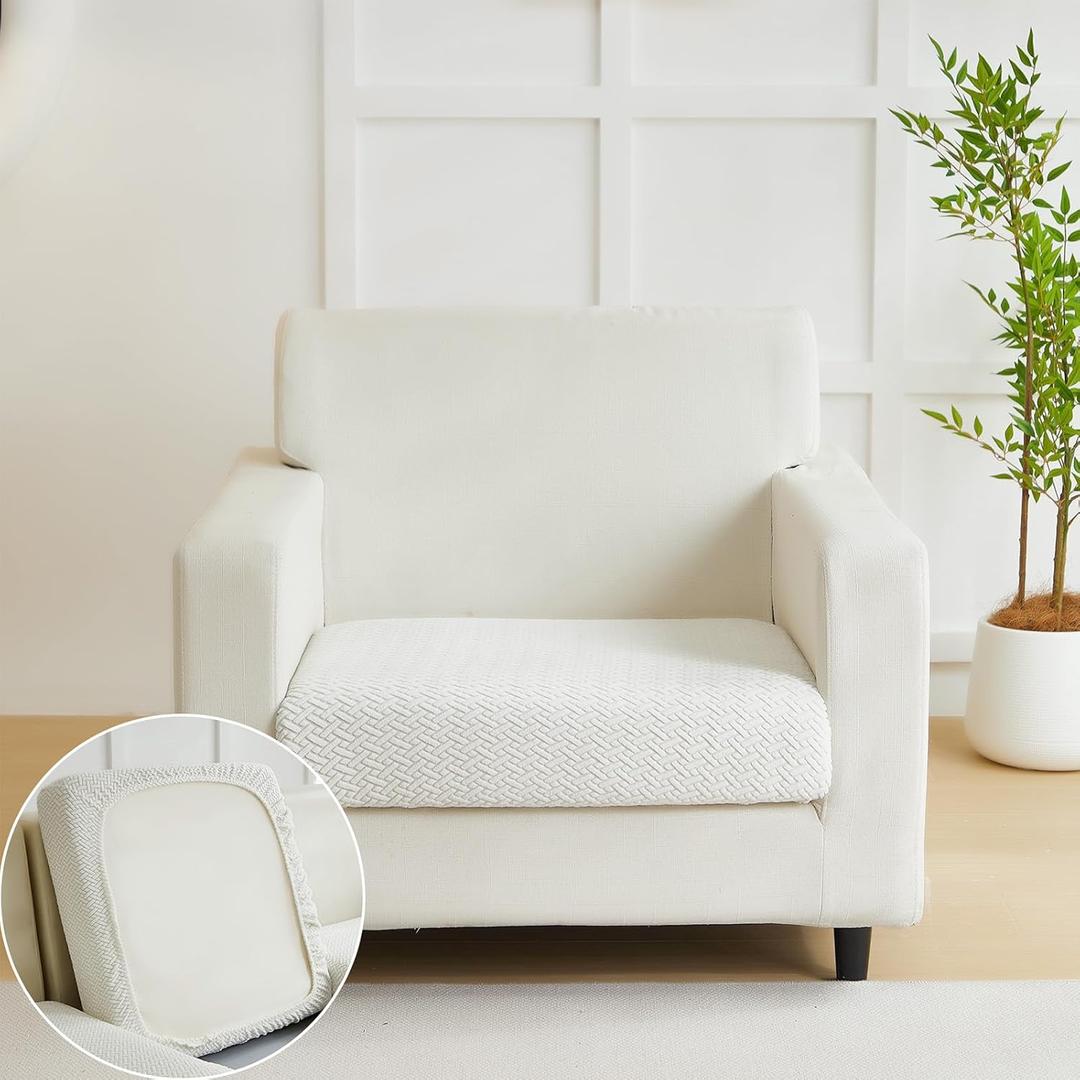 Yoovat Couch Cushion Covers for Sofa Couch Covers Wear-Resistant Universal Sofa Cover Washable Stretch for Sectional Slipcovers (Texture-Cream White,Large Single Seat Cover)