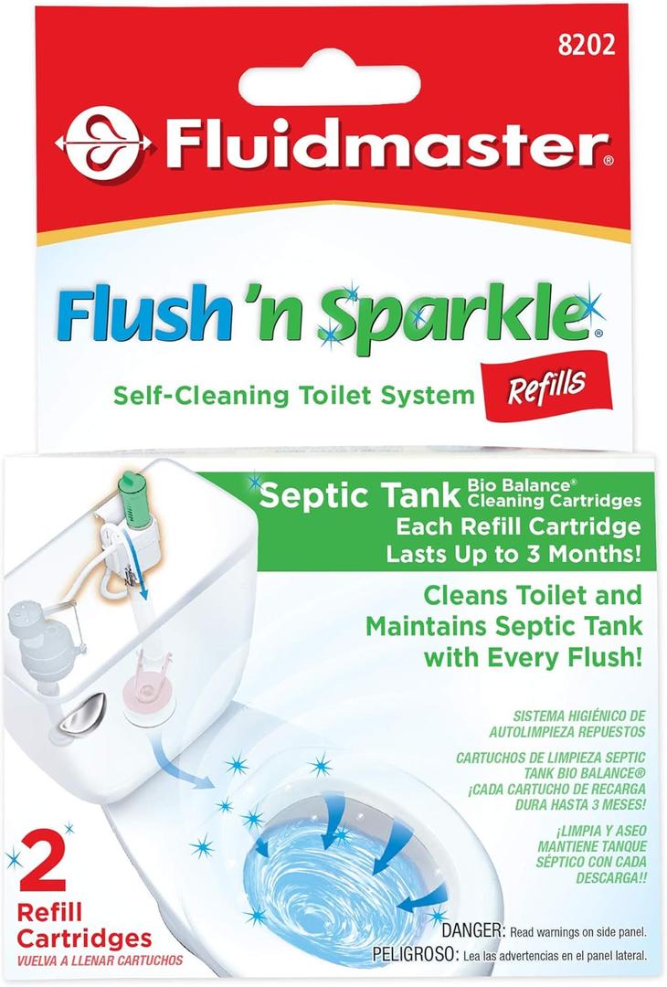 Fluidmaster 8202P8 Flush 'n Sparkle Automatic Toilet Bowl Cleaning System Refills, BioBalance Septic 2-Pack