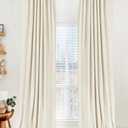 100% Blackout Shield Linen Blackout Curtains for Bedroom 90 Inches Long, Back Tab/Rod Pocket Living Room Drapes, Thermal Insulated Blackout Curtains 2 Panels Set, 50" W x 90" L, Light Cream