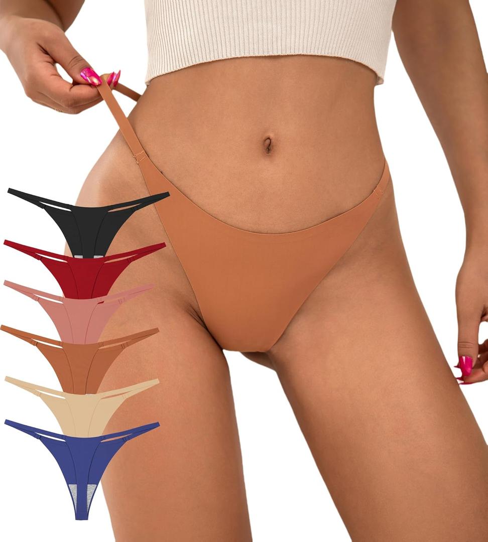 G-string Thongs for Women No Show Thong Seamless Stretch Underwear Low Rise Panties Pack (Small, Fervor - 6 Pack)