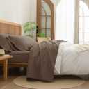 BESTOUCH Sheet Set 100% Washed Cotton Linen Feel Super Soft Comfortable Chic Lightweight 3 Pcs Home Bedding Set Solid Pine Bark Brown Twin