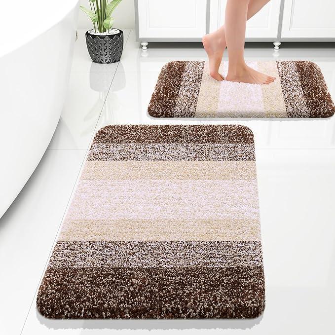 Bathroom Rug Set 2 Piece, Soft Absorbent Microfiber Bath Rug Set, Non-Slip, Machine Wash Dry, Plush Shaggy Bath Mats for Bathroom ( 1-20×24" 2-20×30,
 Brown)