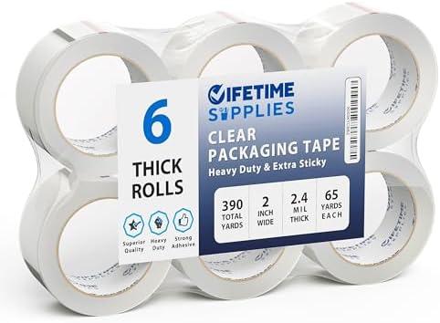 Lifetime Supplies 24 Rolls | 70mil Clear | 65 Yards Each (390 Yards Total) |  Premium Packing Tape Heavy Duty Packaging Tape for Shipping Moving Stronger Thicker