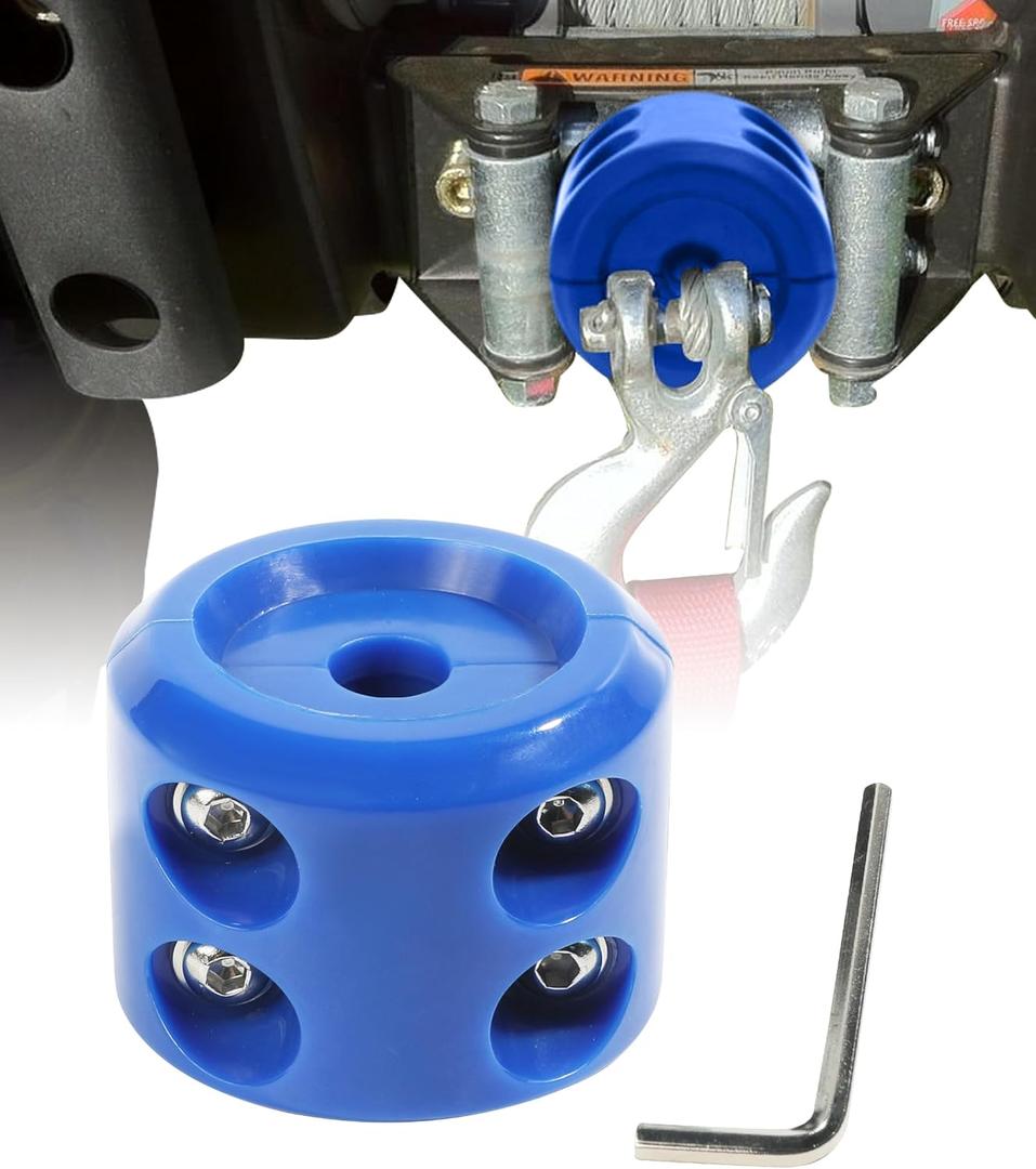 2 x Rubber Winch Stopper,Winch Cable Hook Stopper,Rubber Rope Line Saver,Winch Cable Hook Rubber Stopper with Stainless Steel Screws and Nuts,Rubber Hook Stopper for Synthetic Winch Rope (Blue)