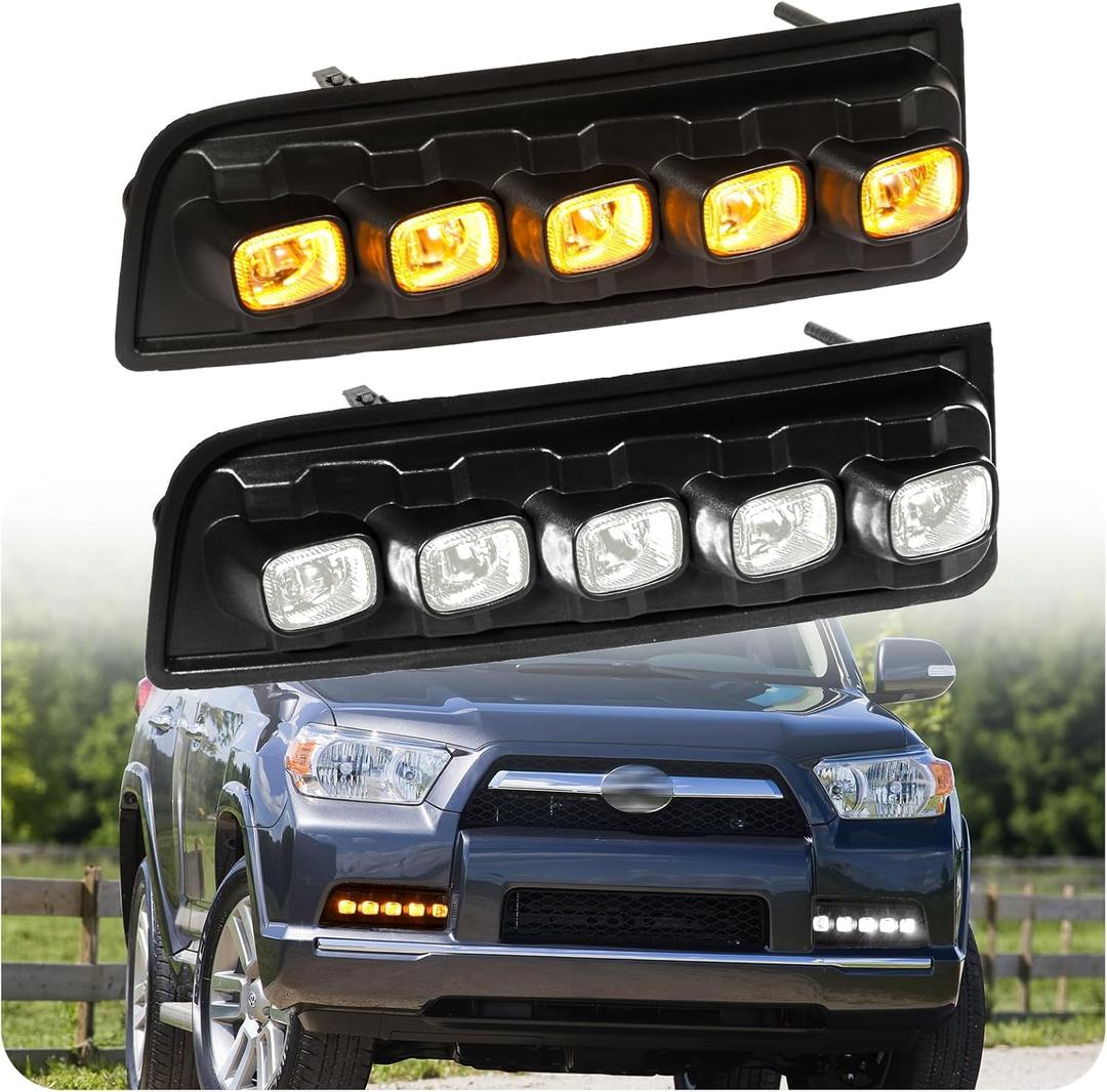 Daytime Running Lights Fog Lights for 2010 2011 2012 2013 Toyota 4Runner sr5 trd Sport Limited Trail Headlights Turn Signal Lights(10-13DRL-4Runner)