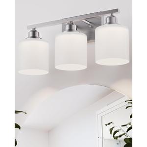 Sailstar Bathroom Light Fixtures Over Mirror, 3-Light Vanity Lights Brushed Nickel, Modern Bathroom Vanity Light, Glass Shade & Anti-Rust Nickel Finished, Bathroom Light for Small Space