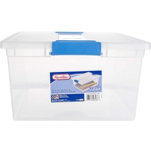 Sterilite Deep Clip Box, Stackable Small Storage Bin with Latching Lid, Plastic Container to Organize Paper, Office, Home, Clear Base and Lid, 1-Pack