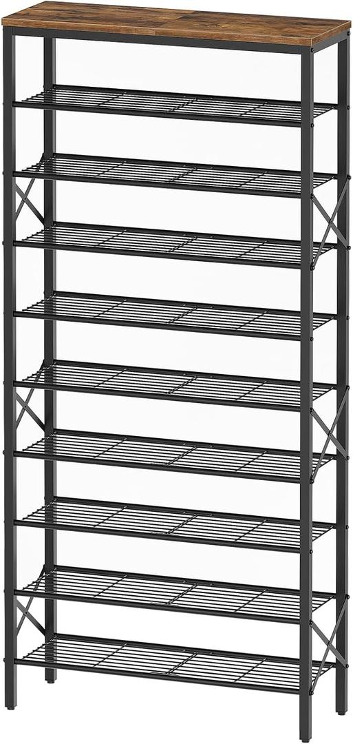 YATINEY 10 Tier Shoe Rack, Large Capacity Shoe Storage Organizer Holds 40 Pairs, Sturdy and Stable, for Entryway, Hallway, Closet, Dorm Room, Rustic Brown SS10BR (Rustic Brown + Black, 27.8" x 10.8" x 65.7")