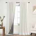 KOUFALL 86 Inch Length Ivory Back Tab Linen Blackout Curtainsfor Living Room