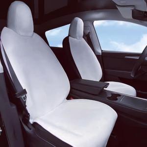 RuiYue Carry Custom Fit Tesla Model Y and Model 3 Front Seat Cover Car Front Seat Protector Car Front Seat Cushion Premium Flannel Fabric Anti-Aging Sun Protection Easy-Clean (White 1Pcs)