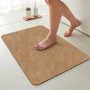 Bathroom Mat Quick Dry, Bathroom Rugs Non Slip Washable Thin Absorbent Bath Mat Fits Under Door Bathroom Floor Mat Perfect for Bath, Shower, or Sink 16"x24" Camel