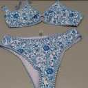 Fanuerg Women's Triangle Bikini Sets O Ring Linked Two Piece Swimsuits Floral Printed Cheeky Bathing Suit (Large)