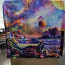 Ameyahud Blacklight Astronaut Tapestry UV Reactive Galaxy Space Tapestry Glow in The Dark Trippy Universe Planet Tapestries Neon Starry Sky Wall Hanging Decor for Home (78.7"L x 59.1"W)