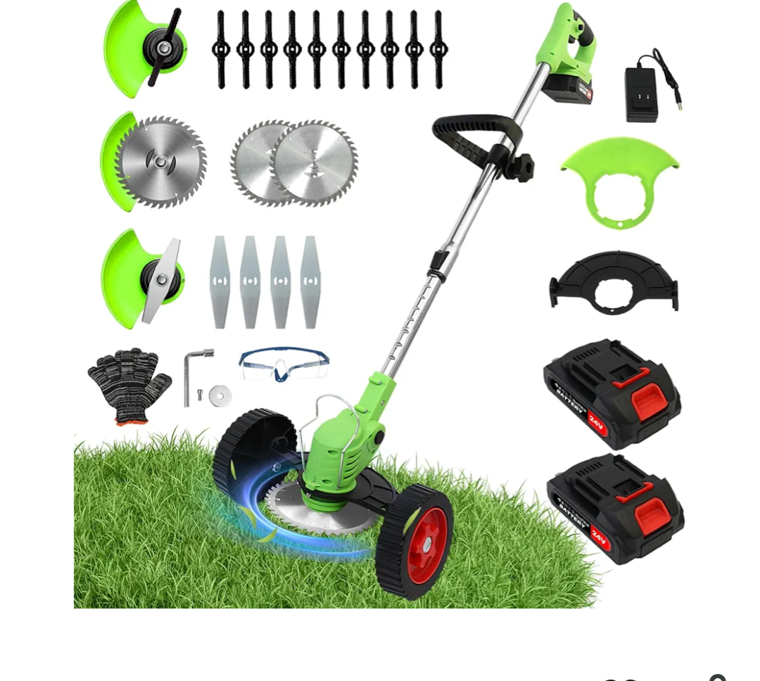 ALSO GO 24V Electric Weed Wacker, Cordless Weed Trimmer, Battery Powered Grass Trimmer with 2pcs Batteries, 3 in 1 Weed Eater with Wheels, Stringless Lightweight Grass Cutter for Lawn Garden Yard