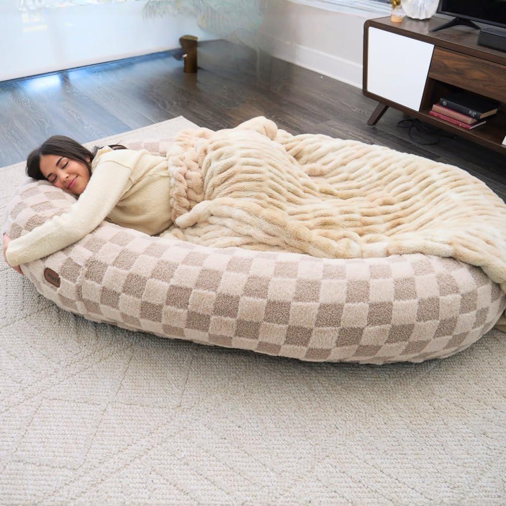 Plufl Original Human Dog Bed for Adults, Washable Memory Foam, Checkered