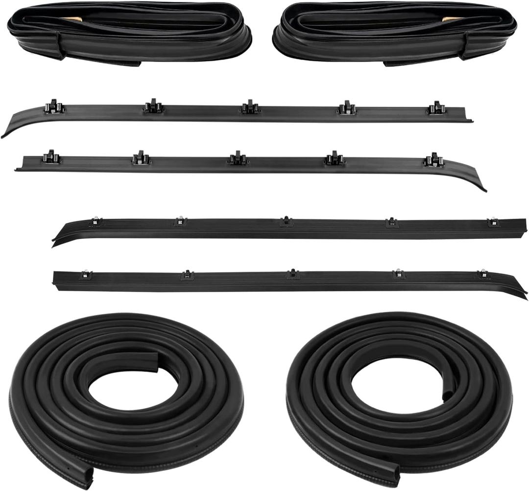 8PCS Door Seal Window Run Channel Sweep Felt Rubber Weatherstrip Kit Compatible with C1500 C2500 C3500 K1500 K2500 K3500 Suburban Jimmy C10 C20 C30 K5 K10 Blazer, OE: 15569071, 15522764, 14027777