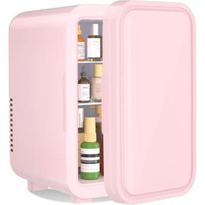 Mini Fridge, 6 Liter/8 Can 110V AC/DC Portable Thermoelectric Cooler Refrigerators for Bedroom, Skincare, Beverage, Office, Dorm Room and Car, Pink