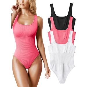OQQ Women's 2 Piece Bodysuits Sexy Ribbed Sleeveless Square Neck Tank Tops Leotard 2025 Trendy Outfits S