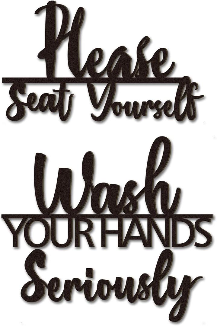 Amyhill 2 Sets Bathroom Wall Decor Wash Your Hands Seriously and Please Seat Yourself Sign Funny Restroom Decor Wooden Farmhouse Rustic Relax Quotes Wall Art for Laundry Toilet Black