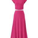 BTFBM Summer Outfits For Women 2026 Two Piece Sets Casual Crew Neck Short Sleeve Cropped Spring Tops Midi Skirt Lounge Set(Rose Red, X-Large)