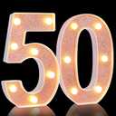 Treela 8.7'' Birthday Decorative LED Light up Numbers, Glitter Marquee Number Sign for Night Birthday Party Decorations Anniversary Bar LED Sign Backdrop Wall Table Centerpieces(50th,Rose Gold)