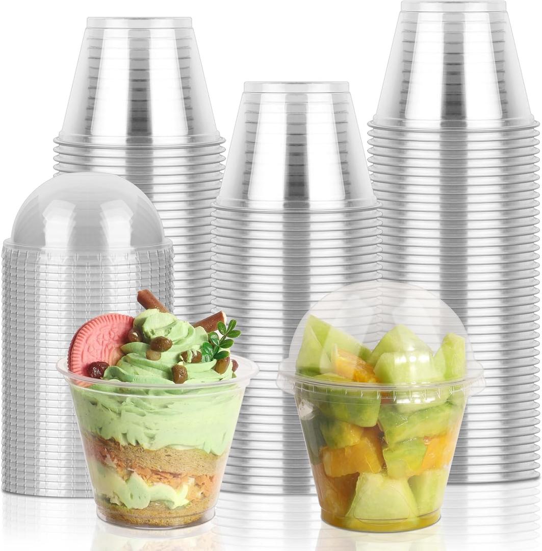 50 Sets 9 oz Clear Plastic Cups with Dome Lids (No Hole), Disposable Parfait Cups with Lids for Dessert, Fruit, Ice Cream, Pudding, Salad, Cake, No Leaking, PET