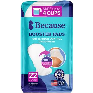 Because Overnight Booster Pads Fit All Adult Diapers, Helps Keep Your Adult Diaper Active All Night, Adds 4 Cups to Incontinence Underwear, Extra Absorbency, 22 Count (Packaging May Vary)
