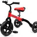Ancaixin 3 in 1 Toddler Tricycles for 2-5 Years Old Boys and Girls with Detachable Pedal and Bell | Foldable Baby Balance Bike Riding Toys for Kids | Infant Birthday New Year Red