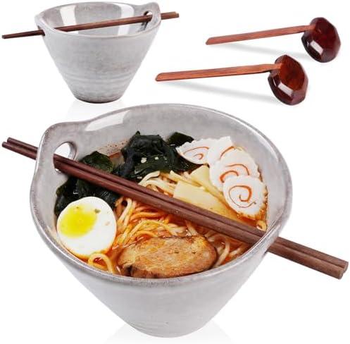 NUTRIUPS Ceramic Ramen Bowl Set, Japanese Noodle Ramen Bowls, 25oz Grey Noodle Bowl Set of 2